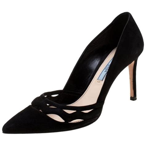 prada black suede wave cut out pumps|Black Brushed Leather Cut.